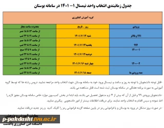 جدول زمان بندی اتنخاب واحد مهر 1401 در سامانه بوستان