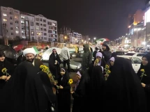 اهدای  ۵۰۰ شاخه گل آفتابگران  در بین حاضرین در تجمعات شبانه
